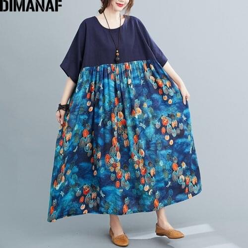 DIMANAF Plus Size Women Dress Vintage Big Size Female Vestidos Sundress Loose Print Spliced Elegant Lady Long Maxi Dress 5XL 6XL