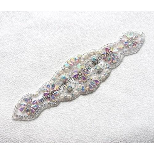 1pc/pack shiny colorful ab glass crystal flower trimmings hotfix rhinestone applique long beaded trims for garment accessory