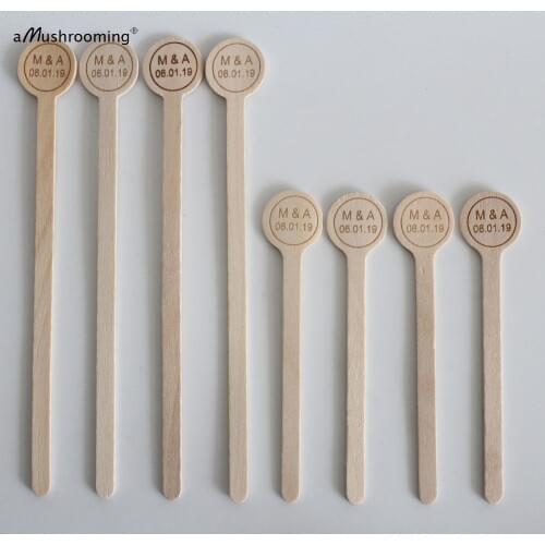 100pcs personalized round wood sticks vintage wedding party cupcake stick with initials and date
