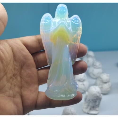 12cm Angel Shape Natural Opal Quartz Crystal Stone Healing Energy Gemstone Pendant Ornament Figurine Crafts Gift Home Decor