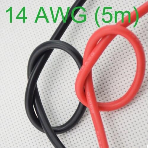 14AWG Gauge Silicone Wire Flexible Stranded Copper Cables 5m for RC black red