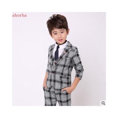 New autumn fashion 3PCS Boys Plaid Blazer Suits Brand Design Big Boys Waistcoat Wedding Costume Prince Boys Winter Suit
