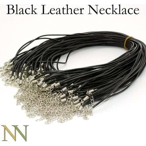 50 Pcs - Black Leather Necklace, 18 Inch Real Leather Cord Necklace with Extender, 2mm Genuine Leather Necklaces for Women & Men