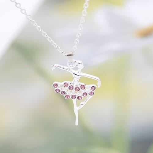Gift Mother gift Character girl dancing ballet sports pendant necklace simple fresh pink zircon ballet clavicle chain jewelry