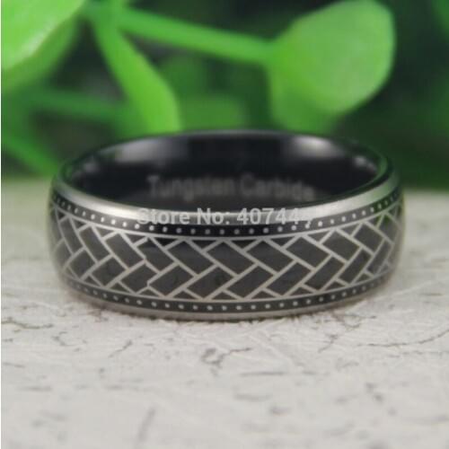 Free Shipping USA UK Canada Russia Brazil Hot Sales 8MM Black Dome Tyre Pattern The New New Mens Fashion Tungsten Wedding Ring