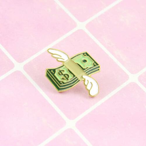 Winged Dollar Pin Badge On Backpack Money Brooch Pins For Clothes Broche For Women Girls Gift