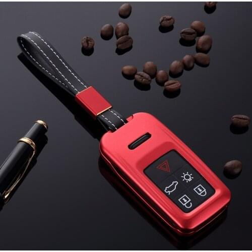 Aluminum Alloy Car Key Cover with Leather Belt Protection Shell Case for Volvo XC60 XC90 S90 V90 Styling Accessories 6 colors