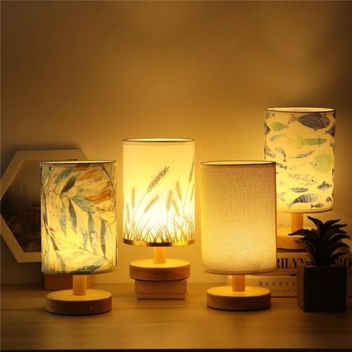Wood LED Table Lamp Portable USB Living Room Bedroom Bedside Decorative Night Light