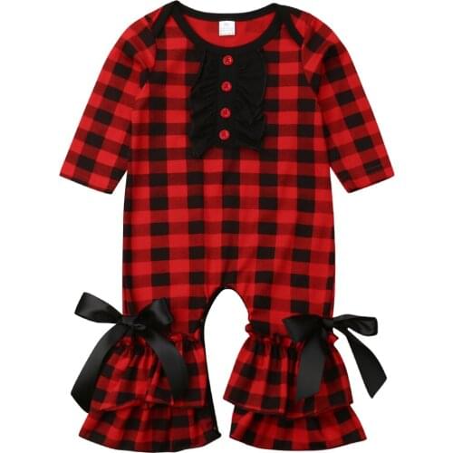 Ma&Baby 0-24M Christmas Newborn Infant Baby Girls Jumpsuit Red Plaid Long Sleeve Romper Bow Playsuit Xmas Clothing D84