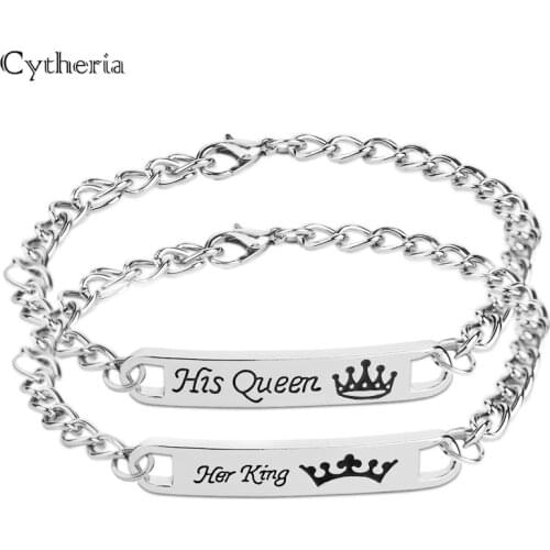 His queen her king Bracelets for lovers Women Bending statement couple Gift imperial crown bracelet for girlfriend boyfriend