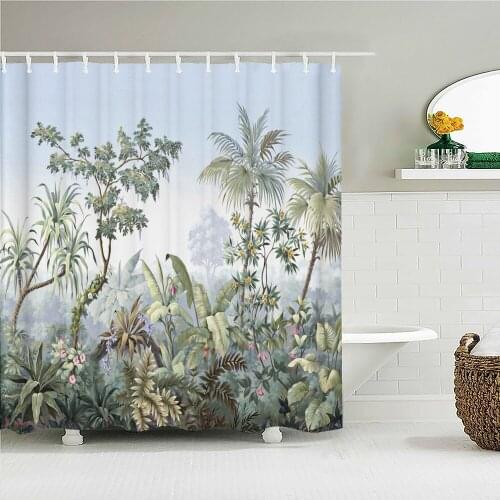 European Flowers, Birds, Plants Bath Curtains Waterproof Shower Curtain 3D Printing Bathroom Decoration with Hook Bath Screen