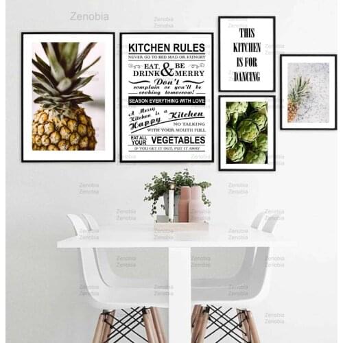 Kitchen Rules Canvas Painting Quote Wall Art Modular Posters and Prints Pineapple Vegetable Picture Kitchen Shop Home Decoration