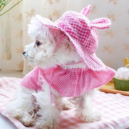 Plaid Sun Proof Dog Cat Cap Four Seasons Decorative Out Door Travel Walking Accessories Pet Hat Headgear Toy Terrier Bulldogs