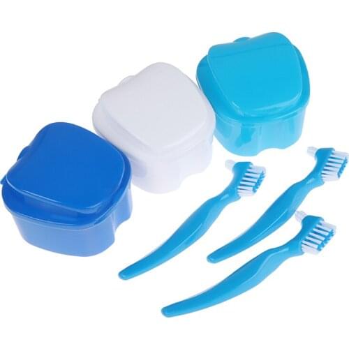 Denture Bath Box Organizer Dental False Teeth Storage Box With Hanging Net Container Cleaning Teeth Cases Artificial Tooth Boxes