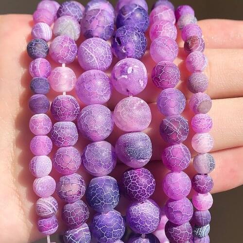 Wholesale Purple Frosted Agata Onyx Round Loose Beads For Jewelry Making 15 inch Pick Size 6/8/10/12/14 mm Diy Bracelet -F00053