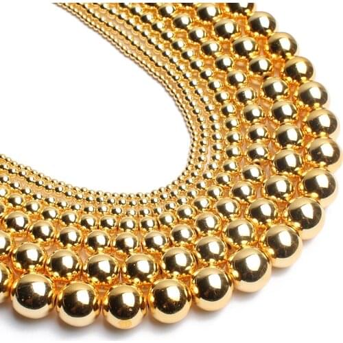 Natural Stone AA+ Golds Plated Hematite Round Loose Beads for Jewelry Making Diy Jewelry 15" Pick Size 2/3/4/6/8/10/12mm