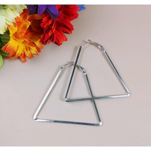 Hot Hoop Earrings Charming Retro Popular Exaggerated Trendy Trapezoid Big Large Gift Hip-Hop In-Blog Show Party Bling Silver 009