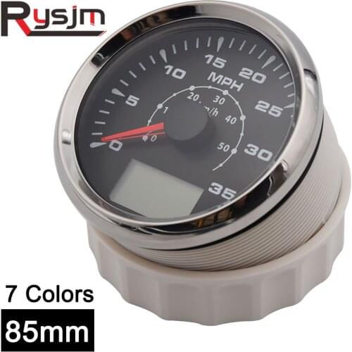 Marine Auto GPS Speedometer 85mm Speedo Velometer 0-35MPH 0-55KM/H Odometer Mileage 7 Colors Backlight TRIP/COG ODO 12V/24V