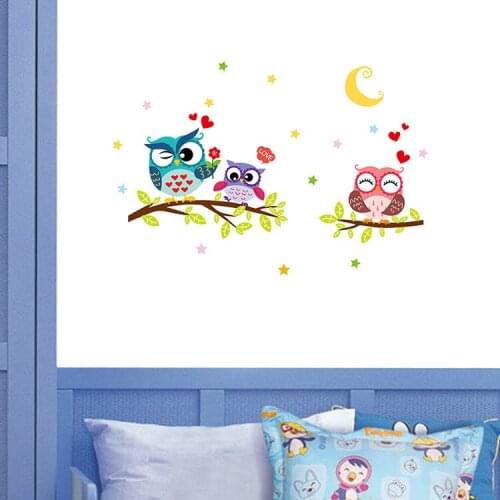 Cartoon Home Decor Owls Wall Stickers Lovely Animals Wallpaper for Kids Living Rooms Wall Decal