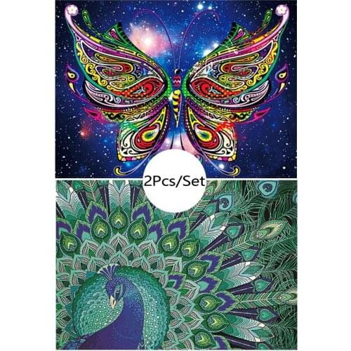 2Pcs 5D DIY Peacock Butterfly Diamond Embroidery Special Shape Diamond Painting Needle Rhinestone Crystal Painting Home Decor