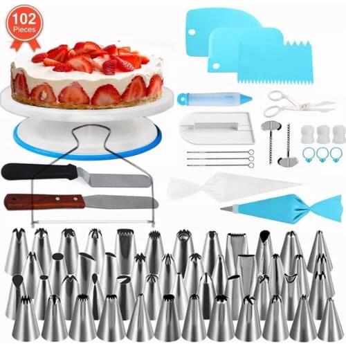 102 Pcs Cake Turntable Set Cake Decorating Tools Pastry Bag Nozzles Spatula Scraper Decorating Pen