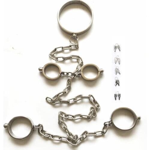 Adult Games Femdom Sex Slave Bdsm Bondage Set Stainless Steel Collar Handcuffs Leg Restraints Fetish Sex Tools For Couples