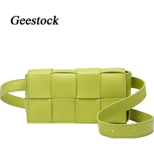 Geestock Weave Chest Bag for Women Leather Flap Waist Pack Fashion Messenger Belt Bag Female Shoulder Phone Bag Simple Handbag
