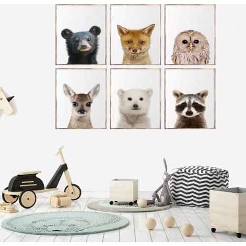 Wall Art Cute Animal Canvas Painting Home Decor Baby Bear Owl Pictures Nordic Poster for Living Room Modern Home Decor