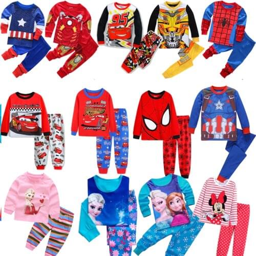 Disney New Baby Girl Clothes Children Pajamas Cartoon Spiderman Iron man Elsa Anna Suit Nightwear Girls Boy Kids Home Clothes