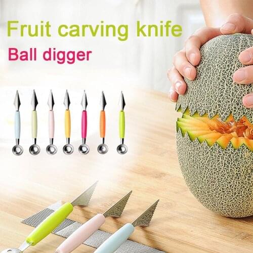 1PC Double-head Steel Watermelon Melon Fruit Ice Knife Tools Kitchen Dig Cream Carving Spoon Scoop Baller Ball Cu W6D4