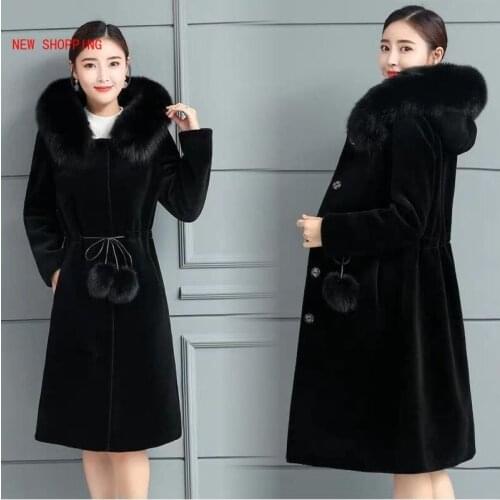 Luxurious Mid Length Faux Fur Coat Women Hooded Mink Cashmere Slim Fit Solid Long Sleeve Warm Single Breasted Noble Fur Coats