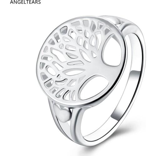 Hot sales Silver color hollow life tree finger ring size 6 # 7 # 8 # 9 # Woman fashion jewelry christmas gift bague anel