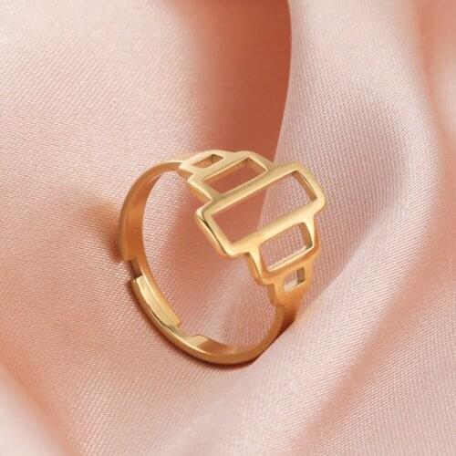 Skyrim Geometric Rings for Women Gold Color Stainless Steel Cutout Rectangle Adjustable Rings 2021 Trend Jewelry Friend Gift