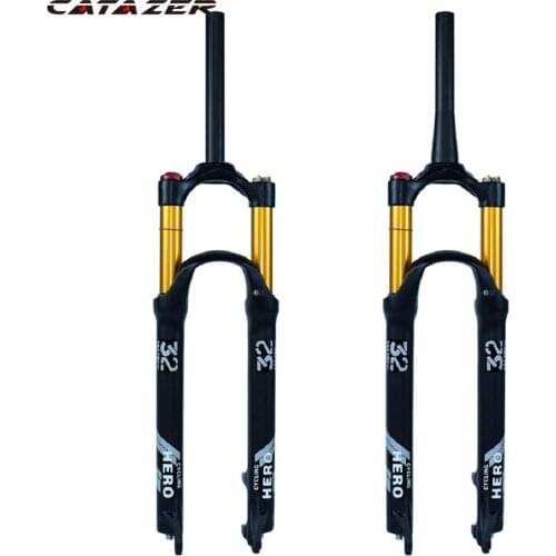 Catazer Mountain Bike Air Fork Matte Black Travel 120mm 26 27.5 29 Bicycle Suspension Plug Magnesium Alloy Mountain Bike Fork