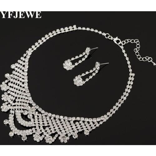 YFJEWE Necklace Earrings Set for Women Wedding Party Big Rhinestone African Pendants Necklaces Jewelry Sets for Gift N334