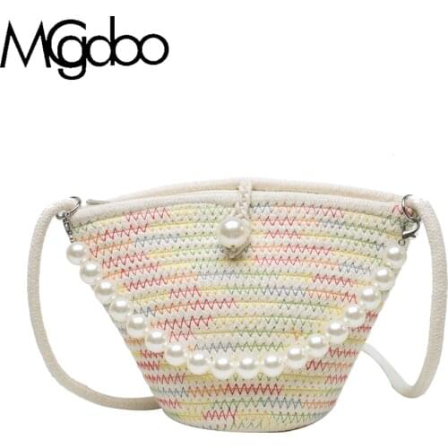 Mgcdoo Pearl Handle Women Shoulder Bag Straw Handbags Rattan Vintage Elegent Shell Bags for Lady