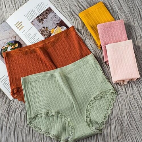 Womens Cotton Underpants Soft Girls Panties High Waist Lace Briefs Striped Panty Sexy Female Underwear M-XXL Plus Size Lingere