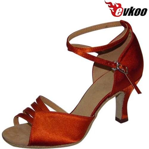 Evkoodance 7cm Heel Red Tan Khaki Woman Salsa Shoes Sale Leather Sole Comfortable Material Dance Shoes Evkoo-224