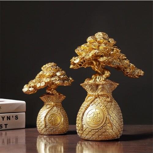 Gold Fortune Tree European Style Resin Decoration Cash Cow Home Entrance Desktop Handicraft Lucky Bag Ornaments Decorations Gift