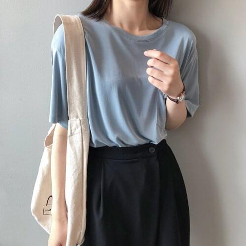 2020 Pure Color Shirts O-Neck Short Sleeve Cotton T Shirt Harajuku Casual Tops For Women Summer Tees