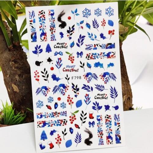 3D Nail Stickers Blue Grass Snowflake Leaf Stickers for Nails Autumn Design Stickers for Manicure Decal Nail Art Decoration