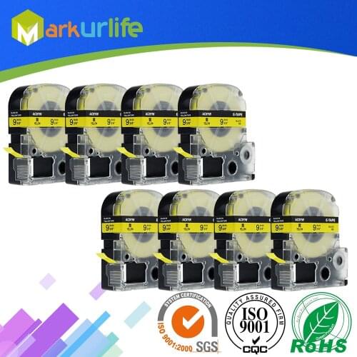 8 Packs Combo SC9RY Compatible Epson Labelwork LW-300 LW-400 LW-500 LW-600 Label Maker Tape Refill Cartridge Black on Yellow 9mm