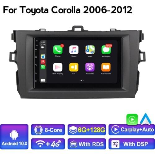 7" Android 10.0 WIFI 4G LTE 6G+128G Car Multimedia GPS For Toyota Corolla 2006-2012 Auto Radio Car DVD Player Support Camera DVR