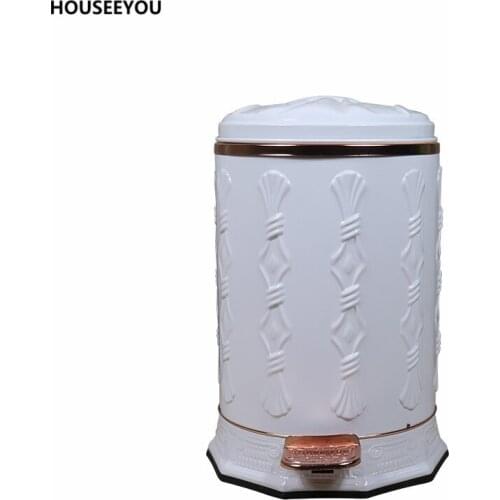 White Elegant Trash Can Stainless Steel Simple Style Trash bin Foot Pedal Pressing Dustbin Home Quite Waste Bin 10L Garbage