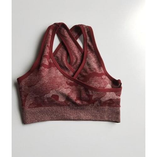 2019 Seamless Camo Yoga Bra Wide Stripes Cross Back Sports Bra Women High Impact Sport Fitness Bra Top Shockproof Running Bra