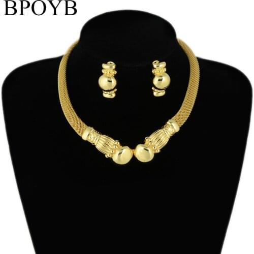 BPOYB Sexy 3D Geometry Earrings Necklace Clavicle Chain High Quality Italy Au750 Pure Gold Color Jewelry Sets For Women Party