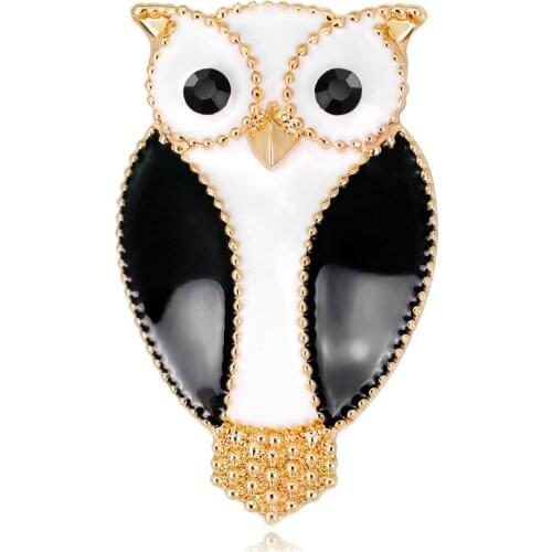 Black White Cute Owl Brooches Pin Alloy Enamel Animal Brooch Design Female Kids Clothing Hats Jewelry Accessories Gift AL373
