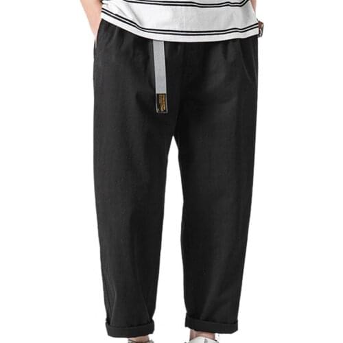 Summer Pants Men Cotton Blend Solid Color Multi Pockets Belt Lettter Print Men Cargo Pants Harem Pants Streetwear for Sports