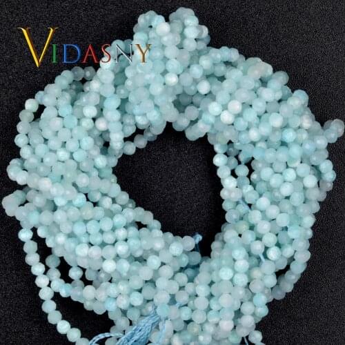 Natural Stone Faceted Amazonite Gemstones Diy Necklace Accessorie 2-4.5mm Spacer Loose Beads For Jewelry Making 15'' Wholesale