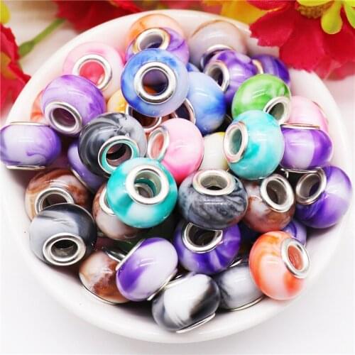 10Pcs Mixed Color Cloud Resin Murano European Large Hole Beads Rondelle Slide Spacer Charms Fit Pandora Bracelet DIY Necklaces